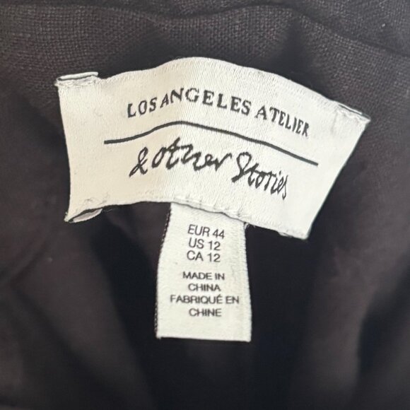 & Other Stories Black Linen Tortoise-Shell Belted Jumpsuit (size 12) - Picture 5 of 6